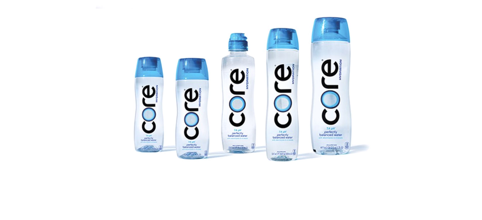 The five different CORE Hydration bottles
