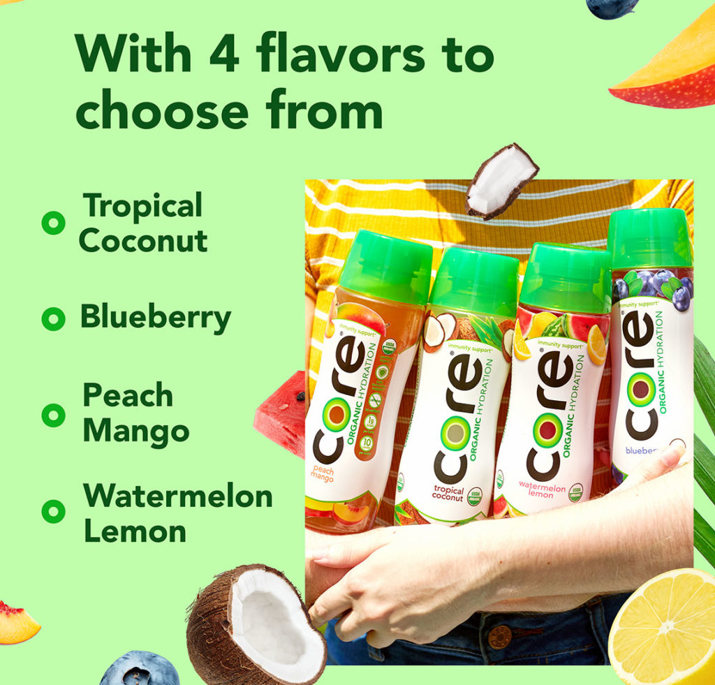 4 flavors of CORE Organics Hydration